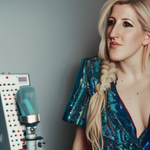 Creative artist, Beth Mead, Ellie Goulding, studio setting, bright lights, close-up shot.