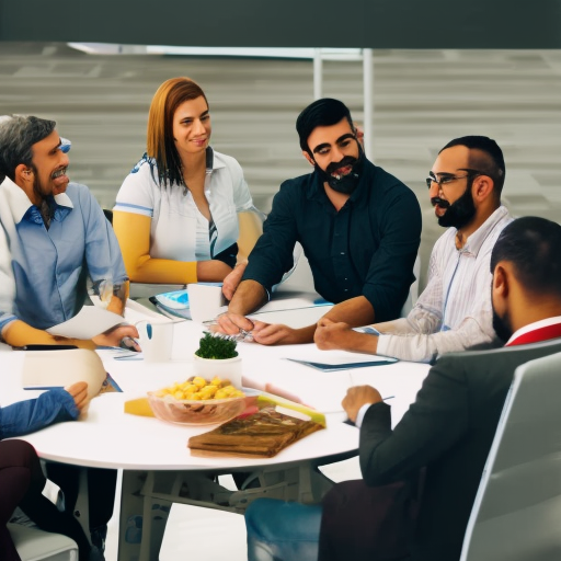 Group of diverse people discussing ideas, animated, indoors, high-quality.